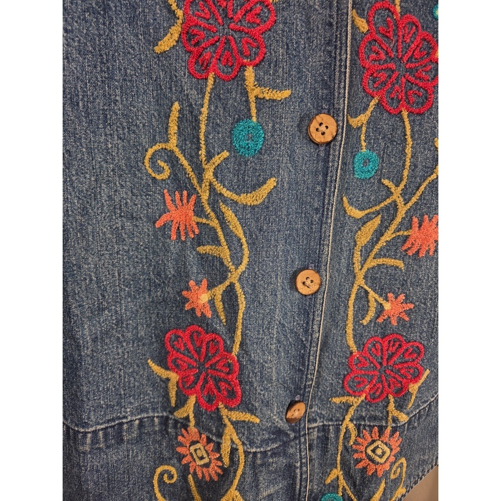 COLDWATER CREEK womens denim jean floral chenille JACKET coat blazer S - Picture 3 of 5